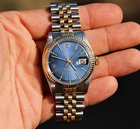 silver rolex with blue dial|Rolex vintage blue dial.